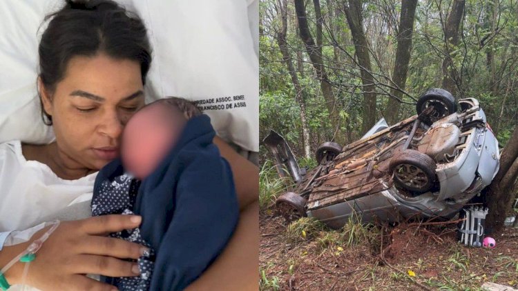Após carro capotar a caminho da maternidade, mãe é socorrida por pessoas que passavam e dá à luz bebê saudável no PR: 'Milagre em nossas vidas', diz