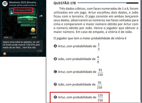 Mensagens de Edcley indicam acesso prévio a mais 2 questões do Enem não anuladas pelo Inep: 'Pode marcar sem medo de ser feliz, nem leia'