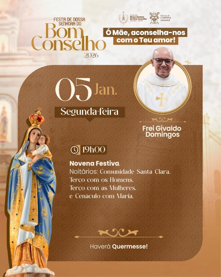 Festa de Nossa Senhora do Bom Conselho segue nesta segunda (5) com novena, quermesse e show em Esperança